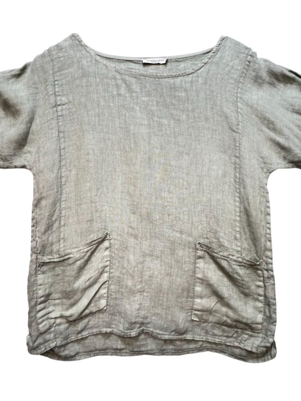 Francesca Bettini Women's Linen Blend Casual Top Short Sleeve Size M Green Gray